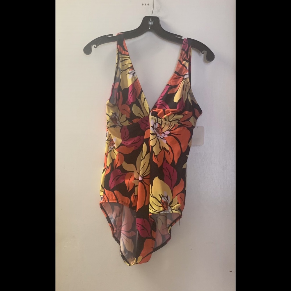 Tank Style One Piece Swimsuit-Yellow/Orange Floral Print